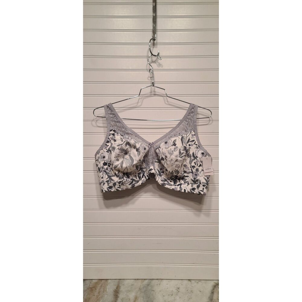 Auden Unlined Wire Free Gray/White Floral Bra Size 44DD NWT